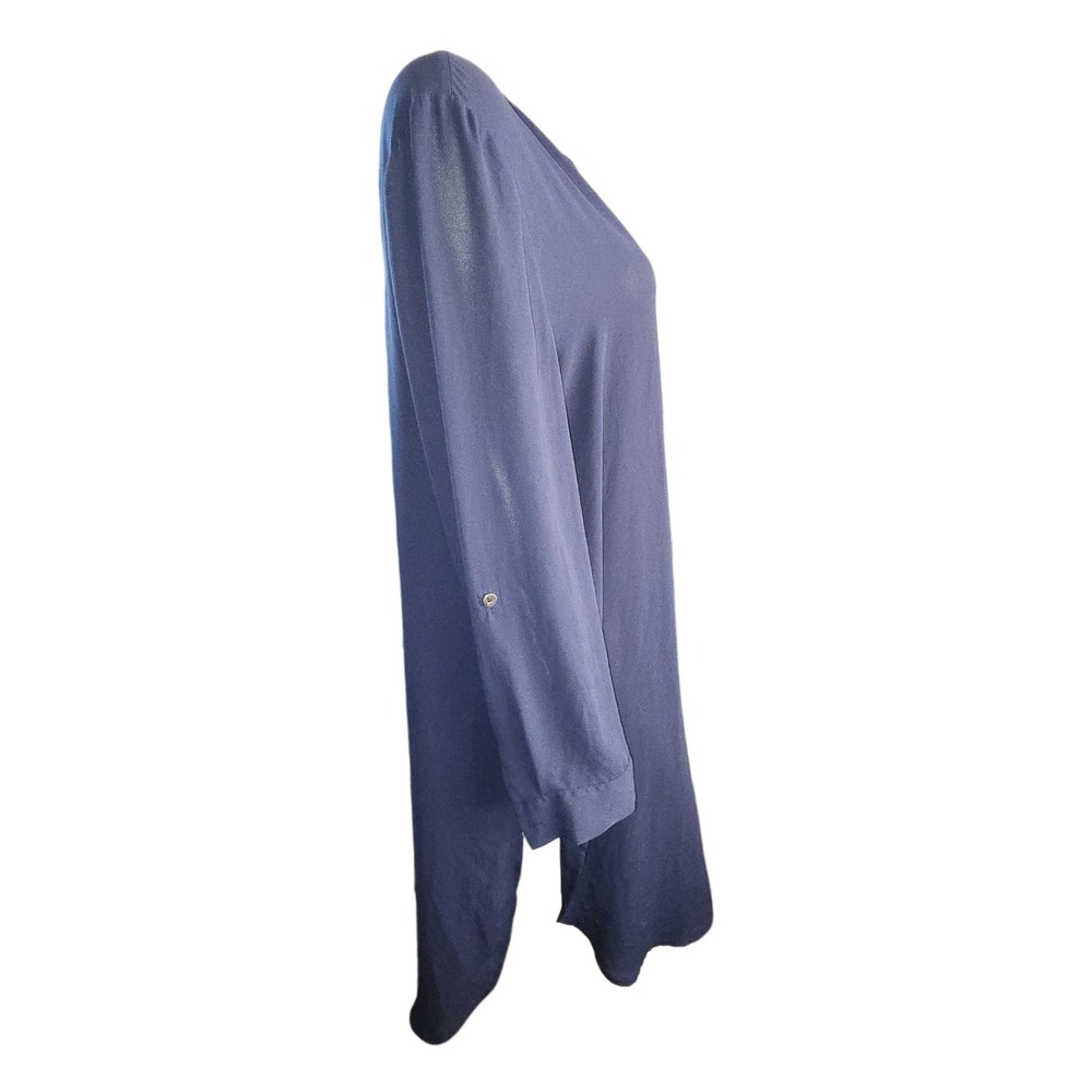 Chicos Shirt Tunic Size‎ 3 XL Blue Sheer Flowy Lightweight Button Long Open Side - Picture 4 of 7
